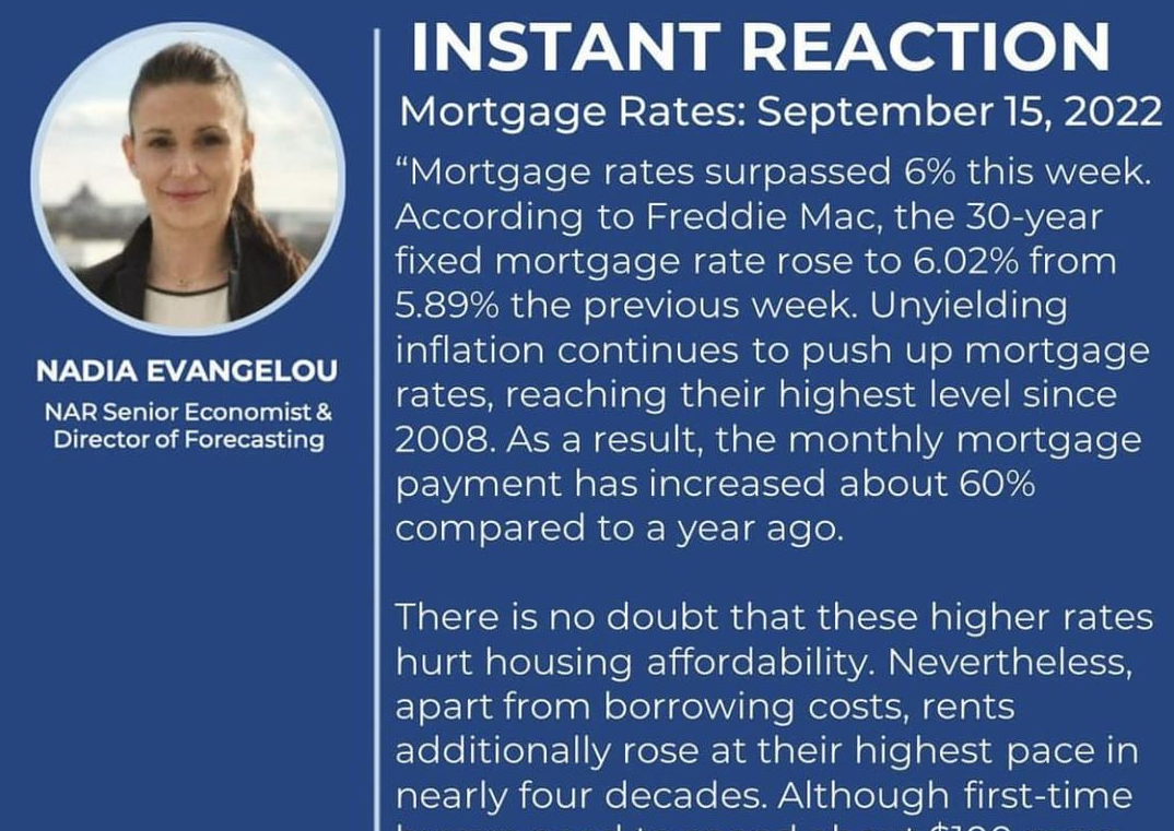 National Association of Realtors’ Senior Economist Reacts to the Mortgage Rates Increase