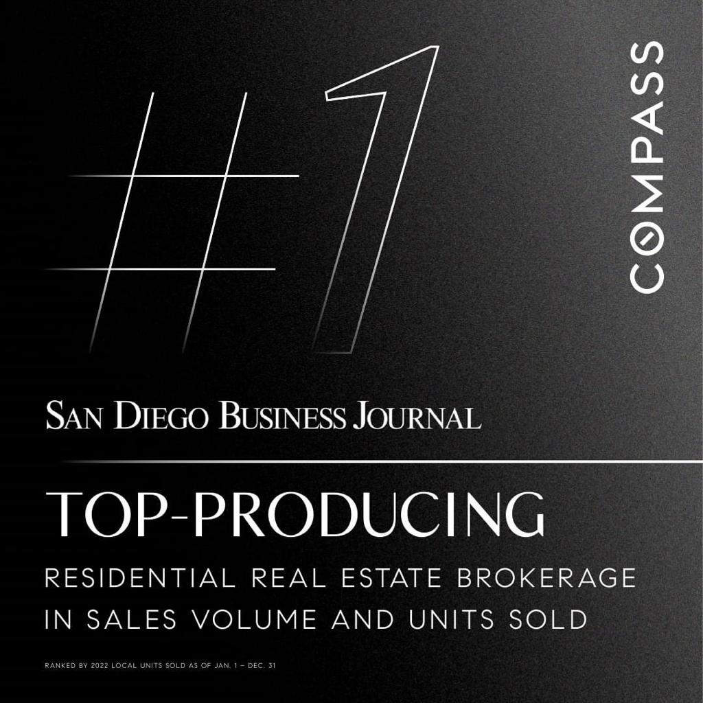 Compass San Diego has been recognized by the San Diego Business Journal as the Top-Producing residential real estate brokerage for the third year in a row!